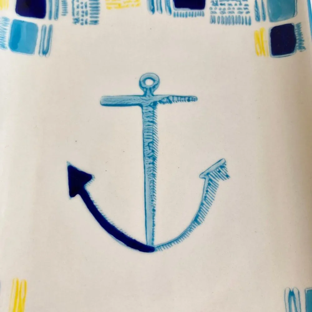 West Elm Collector's Editions Ceramic Trinket Dish Serving Tray Nautical Anchor